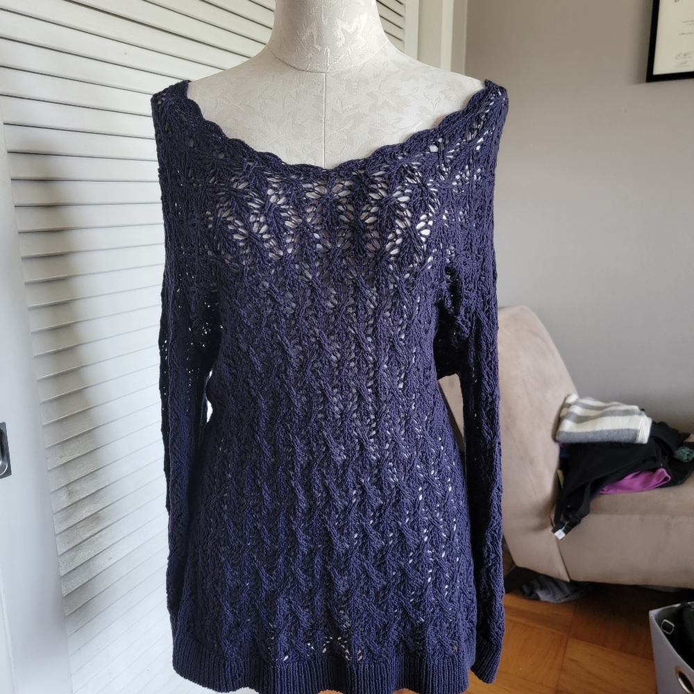 Loft Open Weave Knit Sweater Size Large